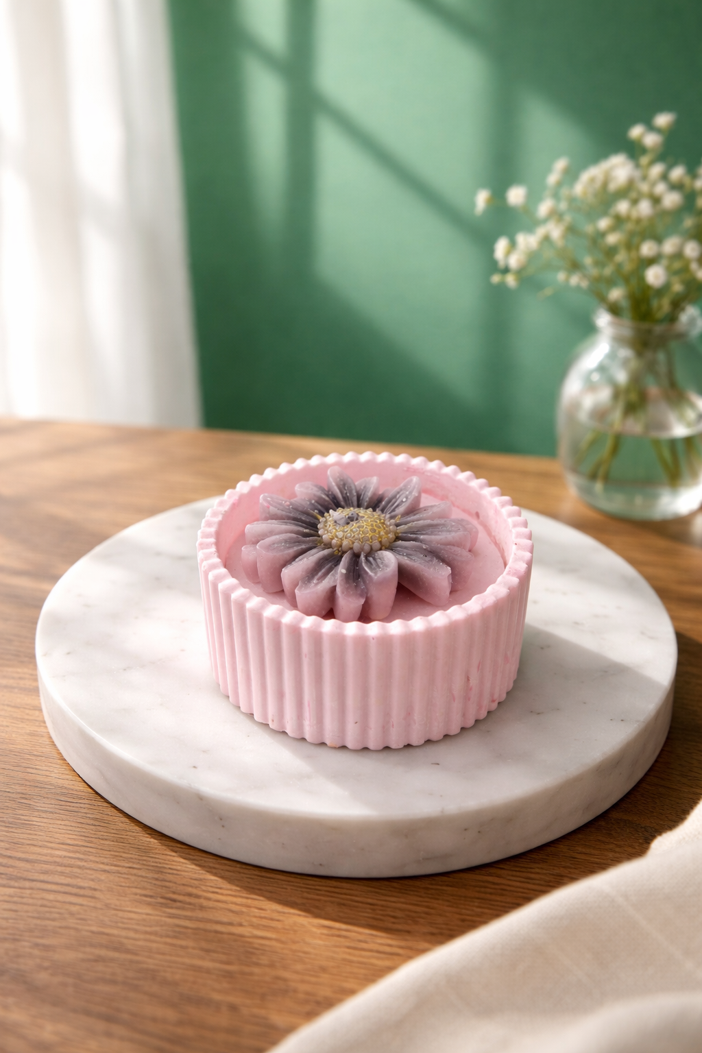 Stripe Jar with Flower Candle