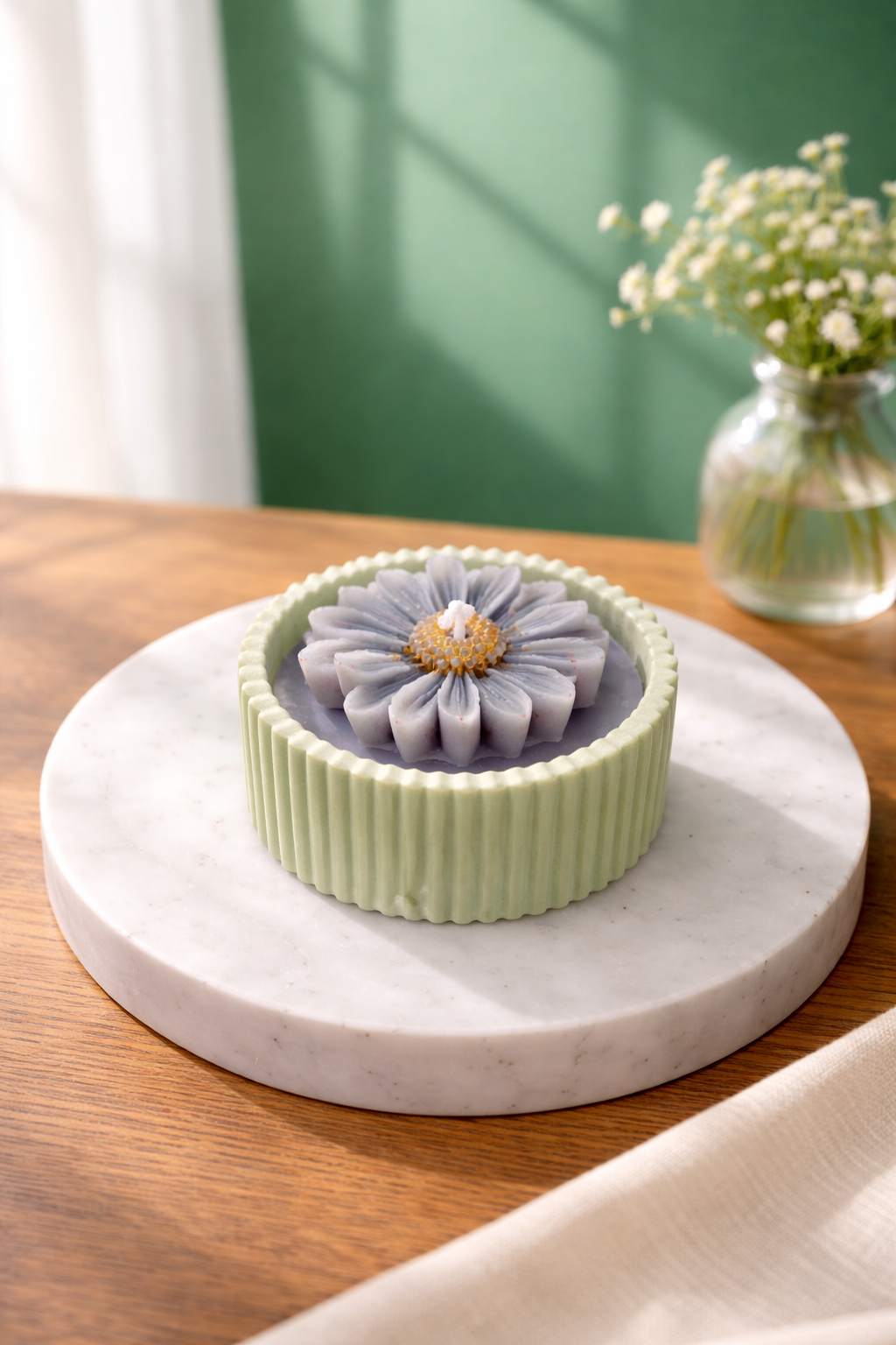 Stripe Jar with Flower Candle